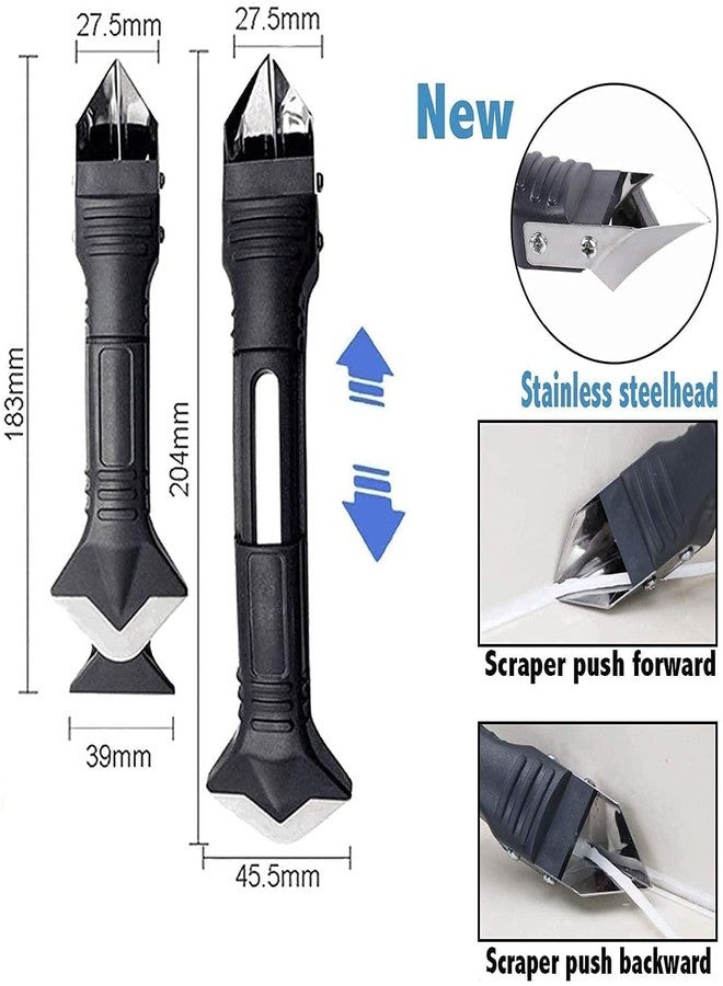 SEMITO 5-in-1 Stainless Steel Head Caulking Tool Kit with Scraper | Sealant Finishing Grout Remover & Gap Filler Tool for Tiles, Countertops, Bathtubs, Sinks, Windows & Home Use (5 Silicone Radius Pads) - Image 5
